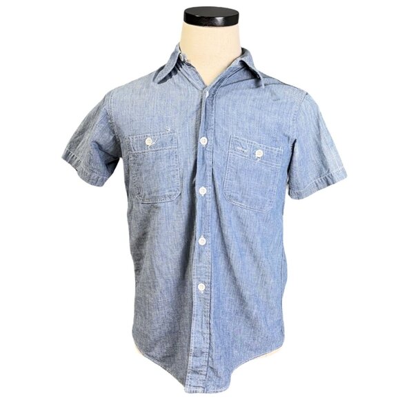 Vintage 60s King Kole Blue Chambray Shirt S/S Button-Up Mens Cotton Medium - Picture 1 of 11